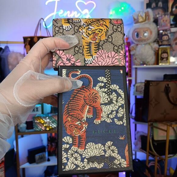 Gucci GG Supreme Canvas Brown Leather Tiger Compact Wallet Full Set - Picture 15 of 15